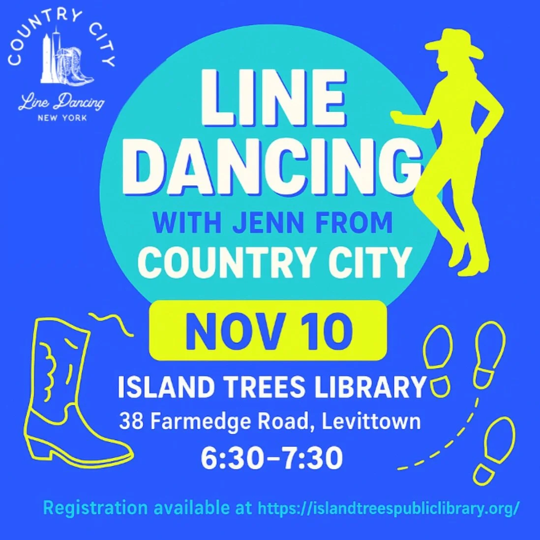 Come join me in class! If you live outside of Island Trees, you can register the week before class.