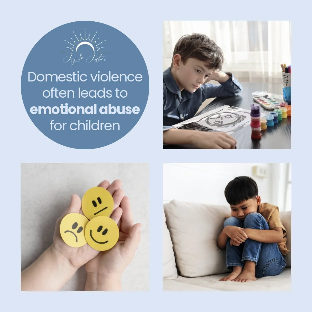 Children exposed to domestic violence may experience anxiety, nightmares, and difficulty trusting others. Psychological harm can linger long after the violence ends.

#ChildAbuseAwarenessMonth #joyandjustice
