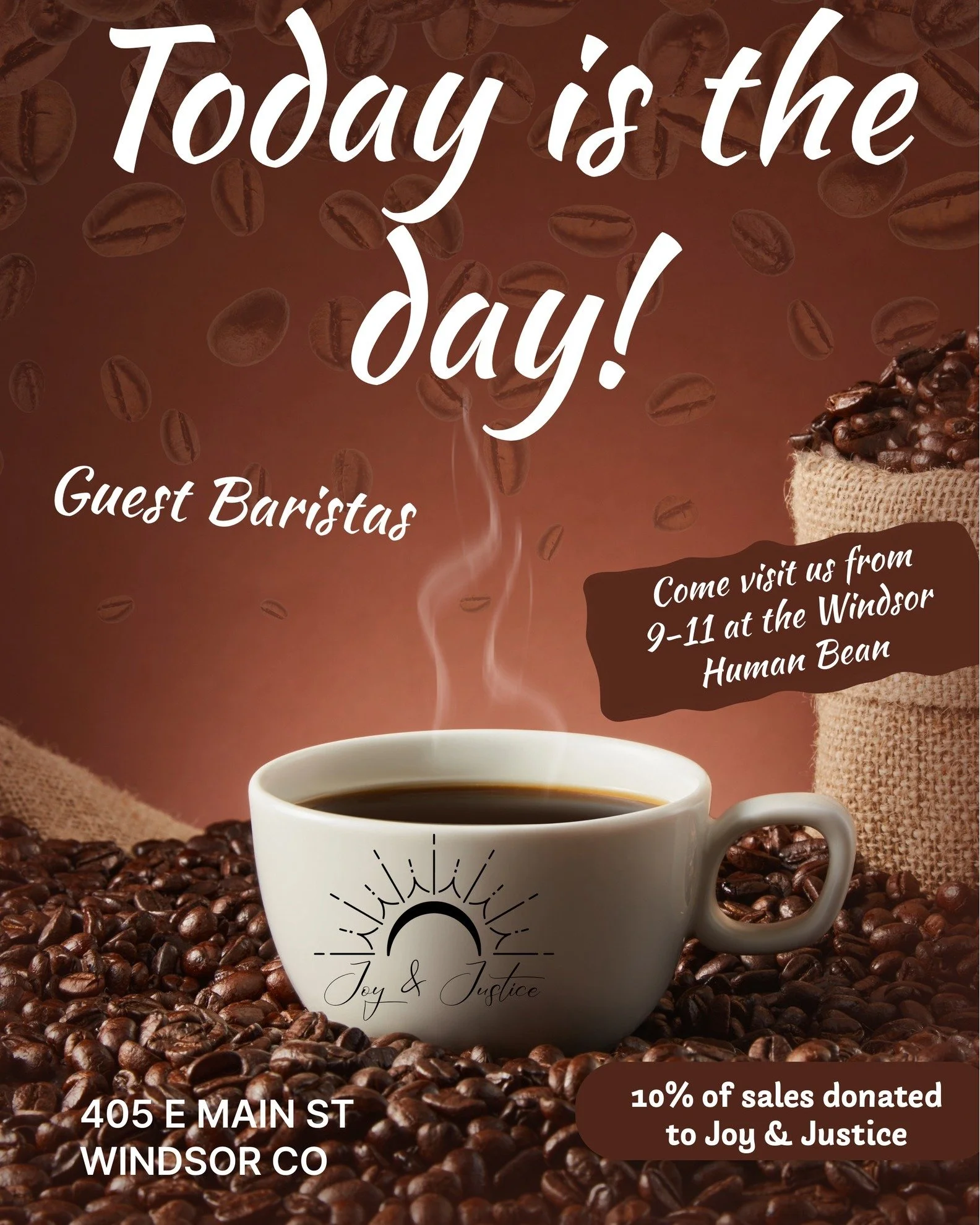 Today&rsquo;s the day! ☕💙

10% of all proceeds at The Human Bean are being donated to Joy &amp; Justice!

We&rsquo;ll be there from 9&ndash;11 AM&mdash;stop by, grab your favorite drink, and say hi. Your coffee can help create safer futures for fami