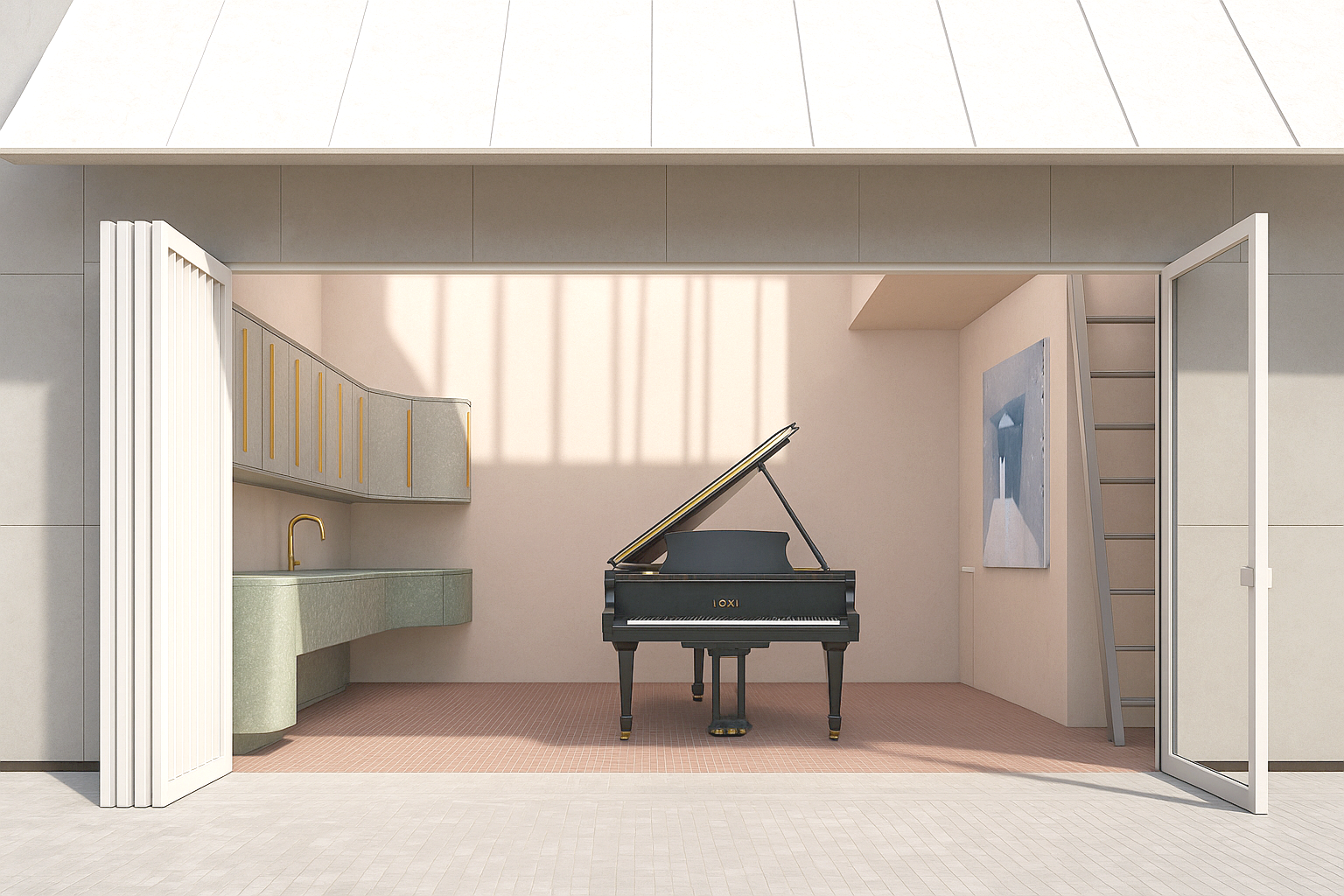 Piano House — music conservatory, artist workshop, guest house, home office, rental dwelling. ADU and music studio conversion by DeMo Design Studio in Los Angeles.