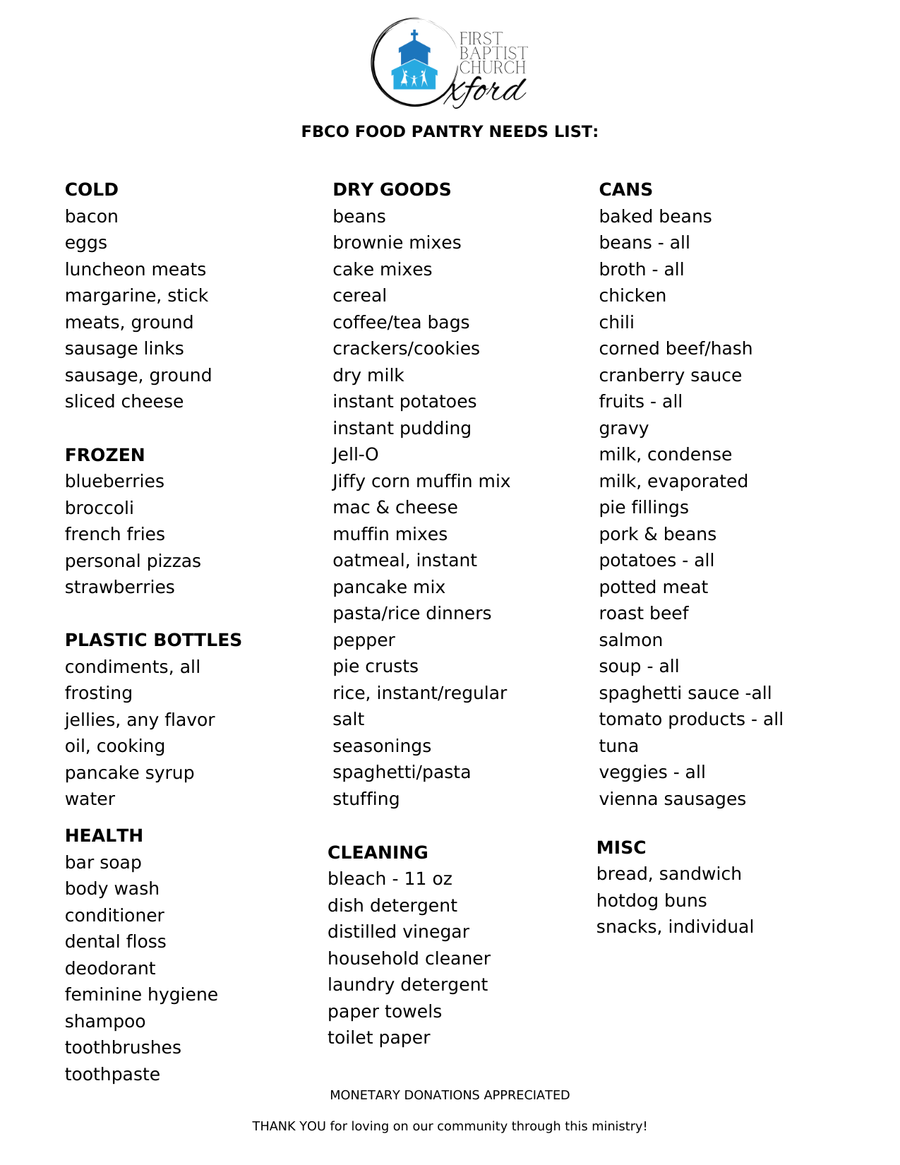 Food Pantry — First Baptist Church Oxford, FL