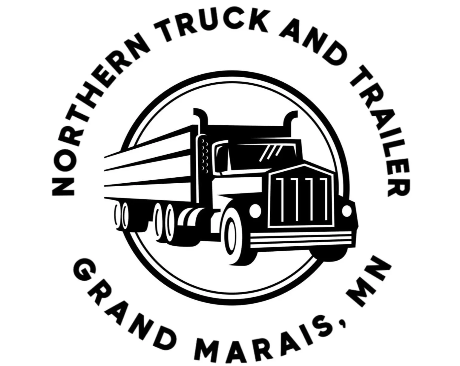 Black and white logo with a semi truck in the middle and Northern Truck and Trailer Grand Marais, MN around it