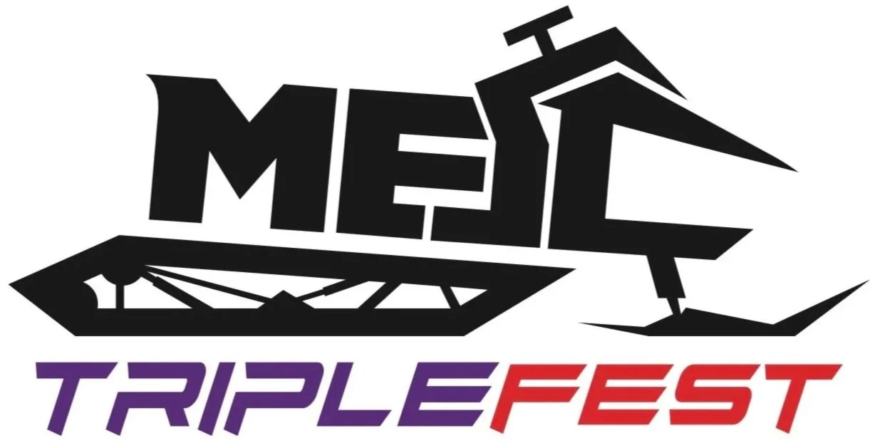Logo withe MESC in the shape of a snowmobile graphic and TripleFest underneath in purple and red