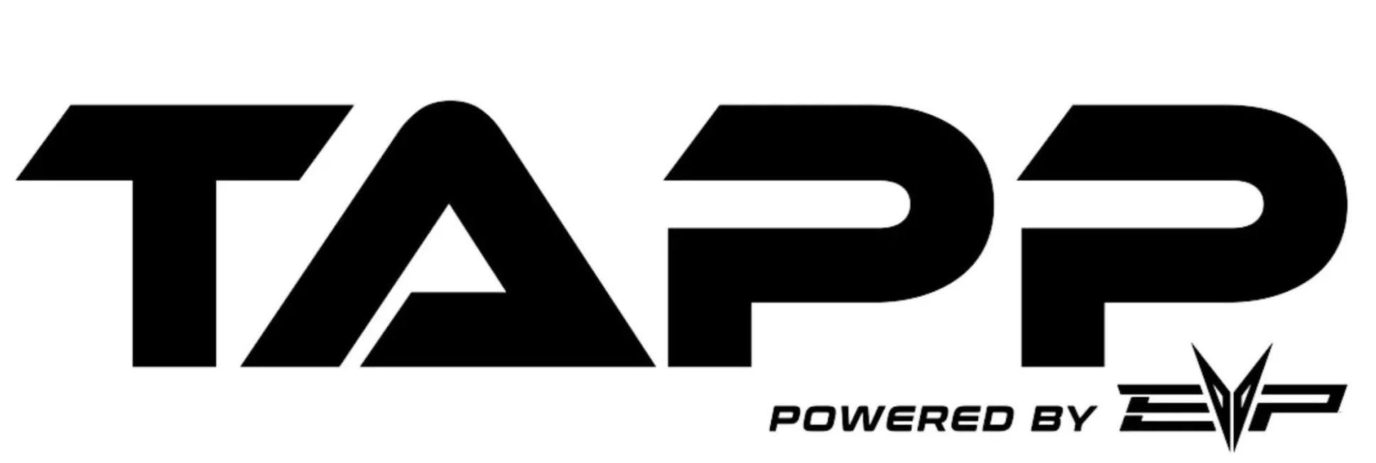 Black and white logo that says TAPP powered by EVP