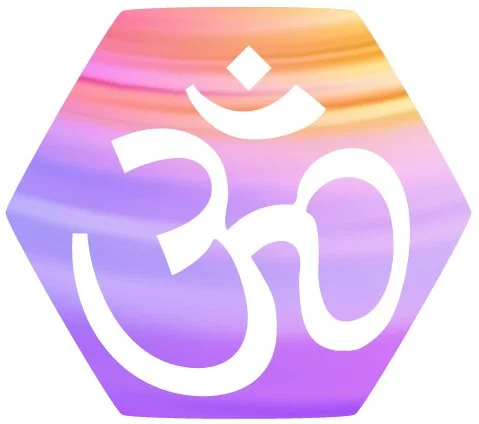 Symbol of Hinduism with a rainbow behind it