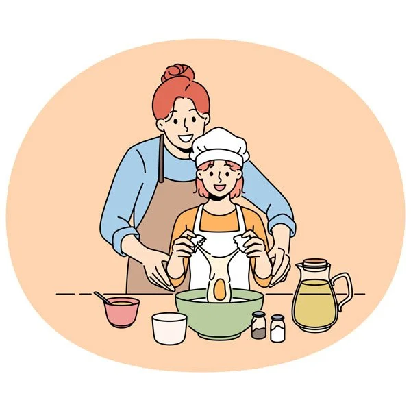 Mom and kid cooking together PFLAG