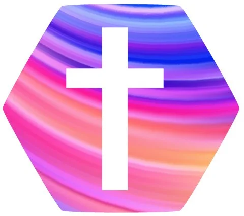 Christian Cross on top of a rainbow ribbon