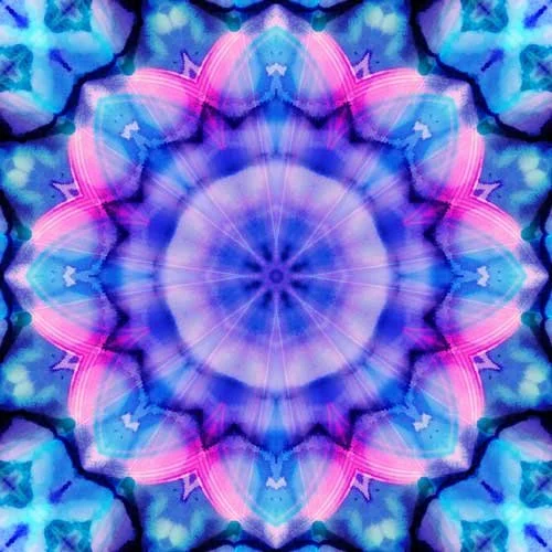 A pink and blue kaleidoscopic image celebrating neurodiversity