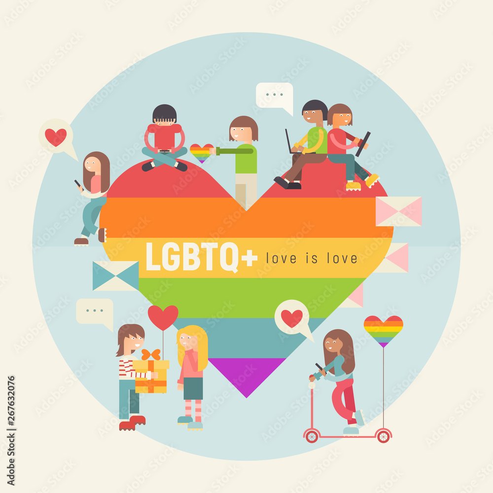 lgbtq community all around a rainbow pride flag heart