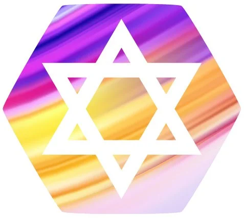 Symbol of Judaism with a rainbow behind it