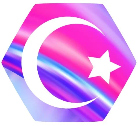 Symbol of Islam with a rainbow behind it