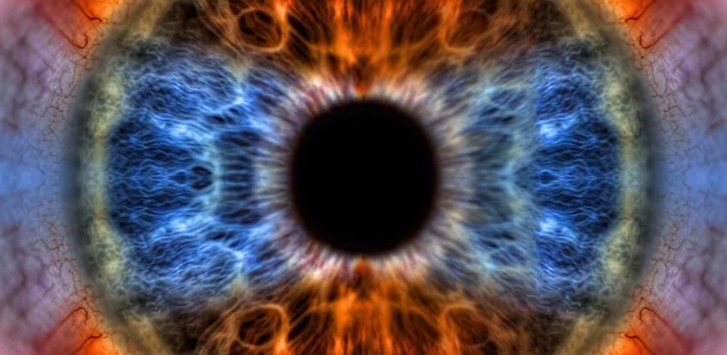 Close up of a cornea in rainbow colors