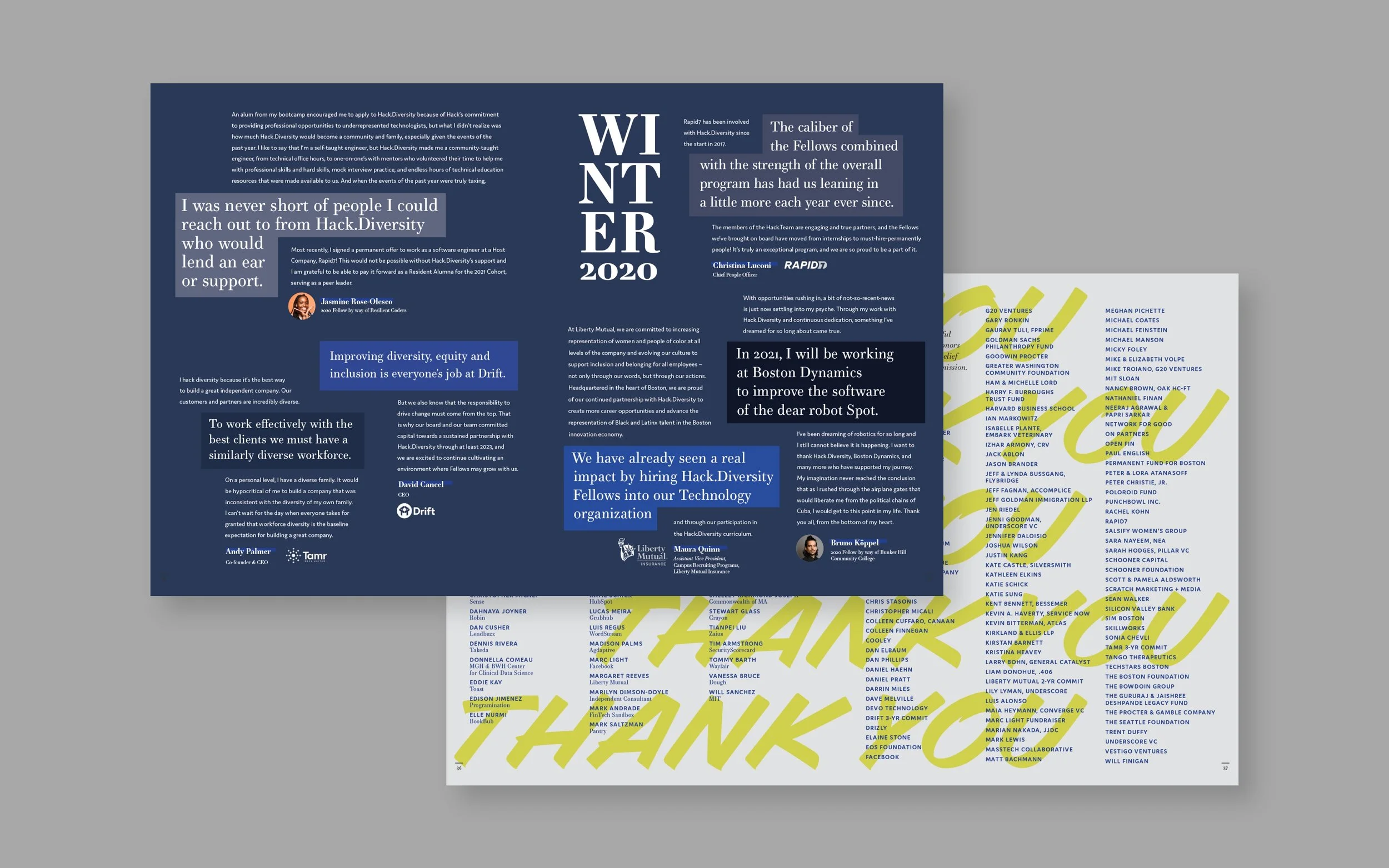 2020 Hack Diversity impact report quotes and thank you spreads