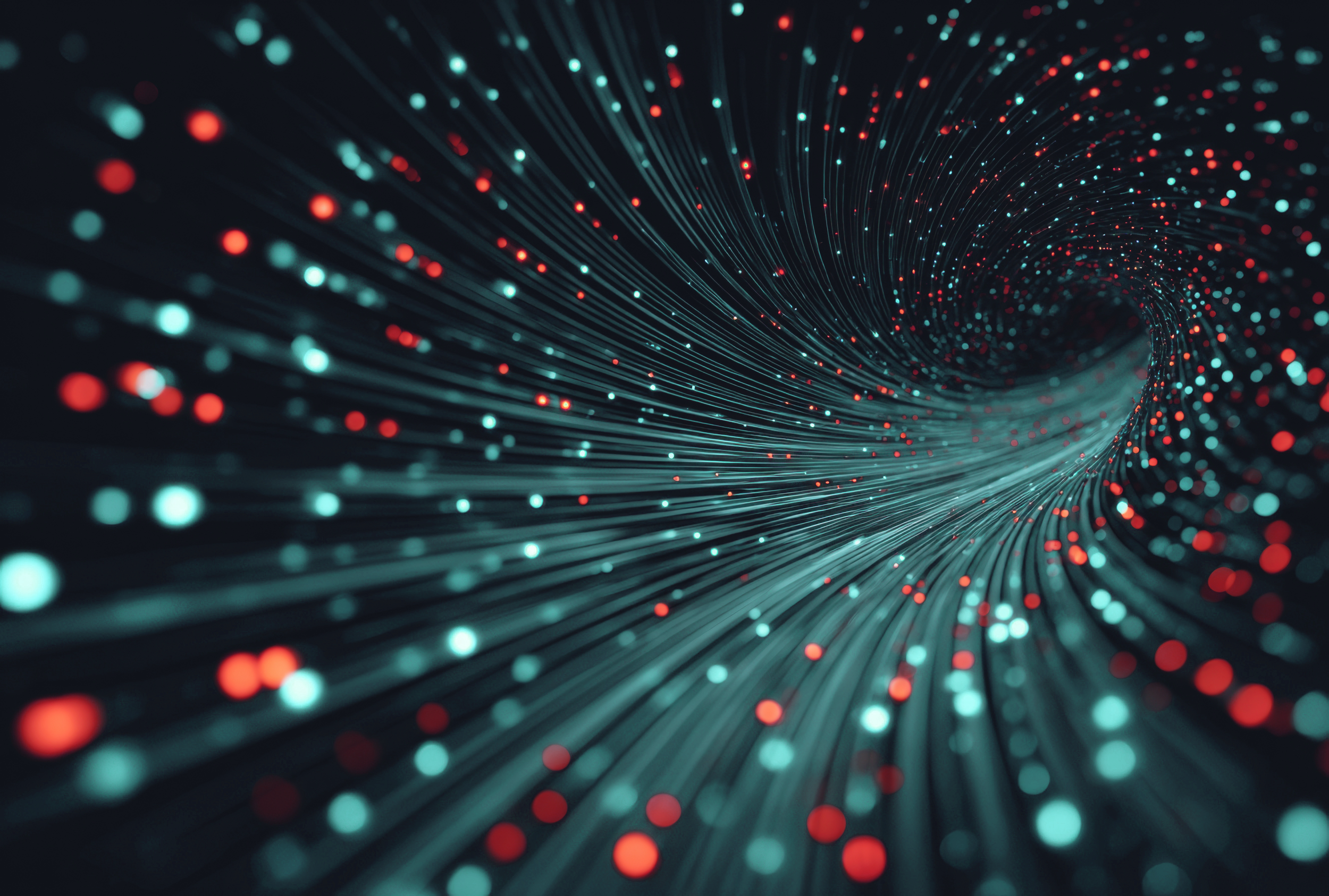 Abstract background with glowing particles and lines converging towards the center, creating a dynamic and energetic visual effect