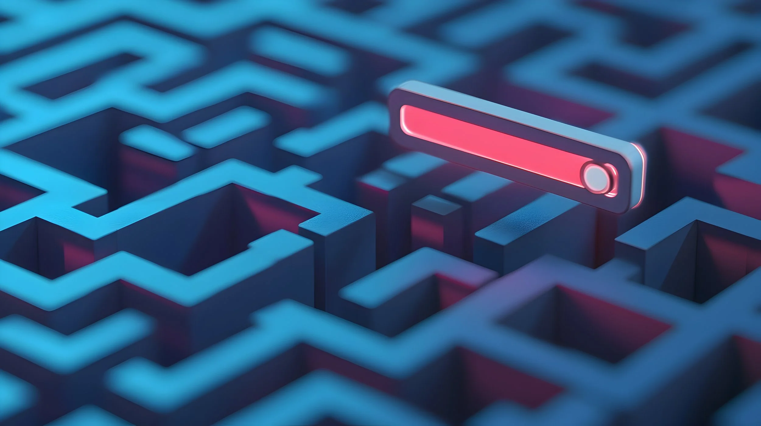 3D maze with search bar hovering above