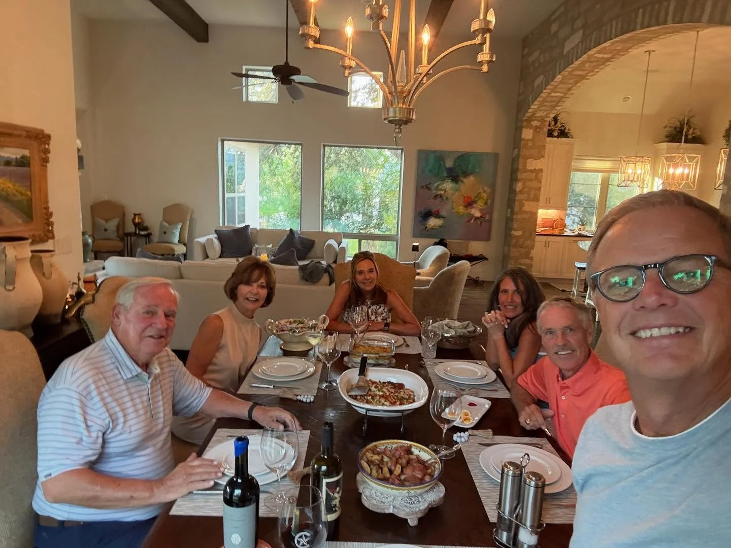 Dinner last night with great neighbors. Rozanne knocked it out of the park - Pesto Chicken, Asparagus Augratin, Homemade Caesar Salad, Rosemary Truffle Roasted Potatoes&hellip;and Fresh Made Sour Dough Bread compliments of James Sayers. My job, pair 