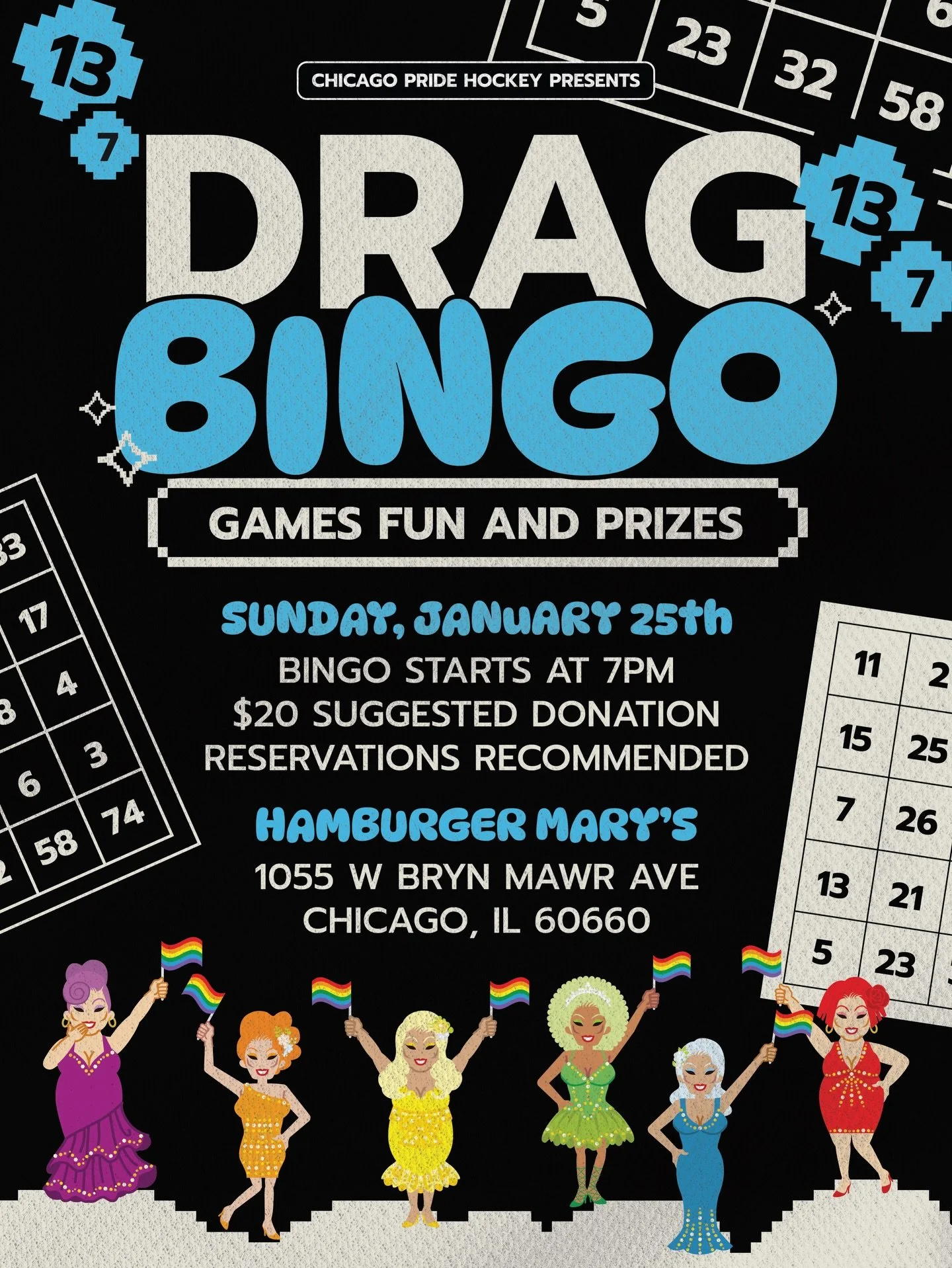 It&rsquo;s bingo. It&rsquo;s drag. It&rsquo;s for a good cause (us).

Sunday January 25 at Hamburger Mary&rsquo;s @maryschicago 
Bingo starts at 7pm.
$20 suggested cash donation to play.
Games, prizes, drag chaos.

Make a reservation and get there ea
