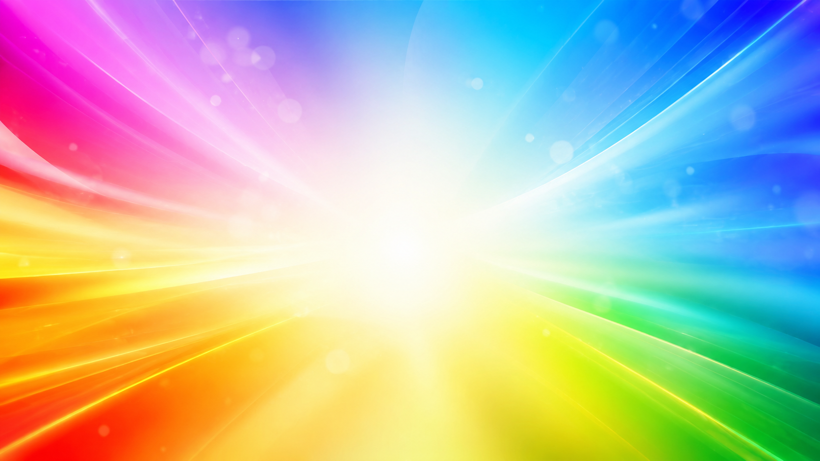 A colorful abstract background with light streaks in rainbow colors radiating from a bright white center.