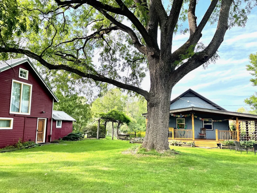 A communal gathering space set up for a team retreat