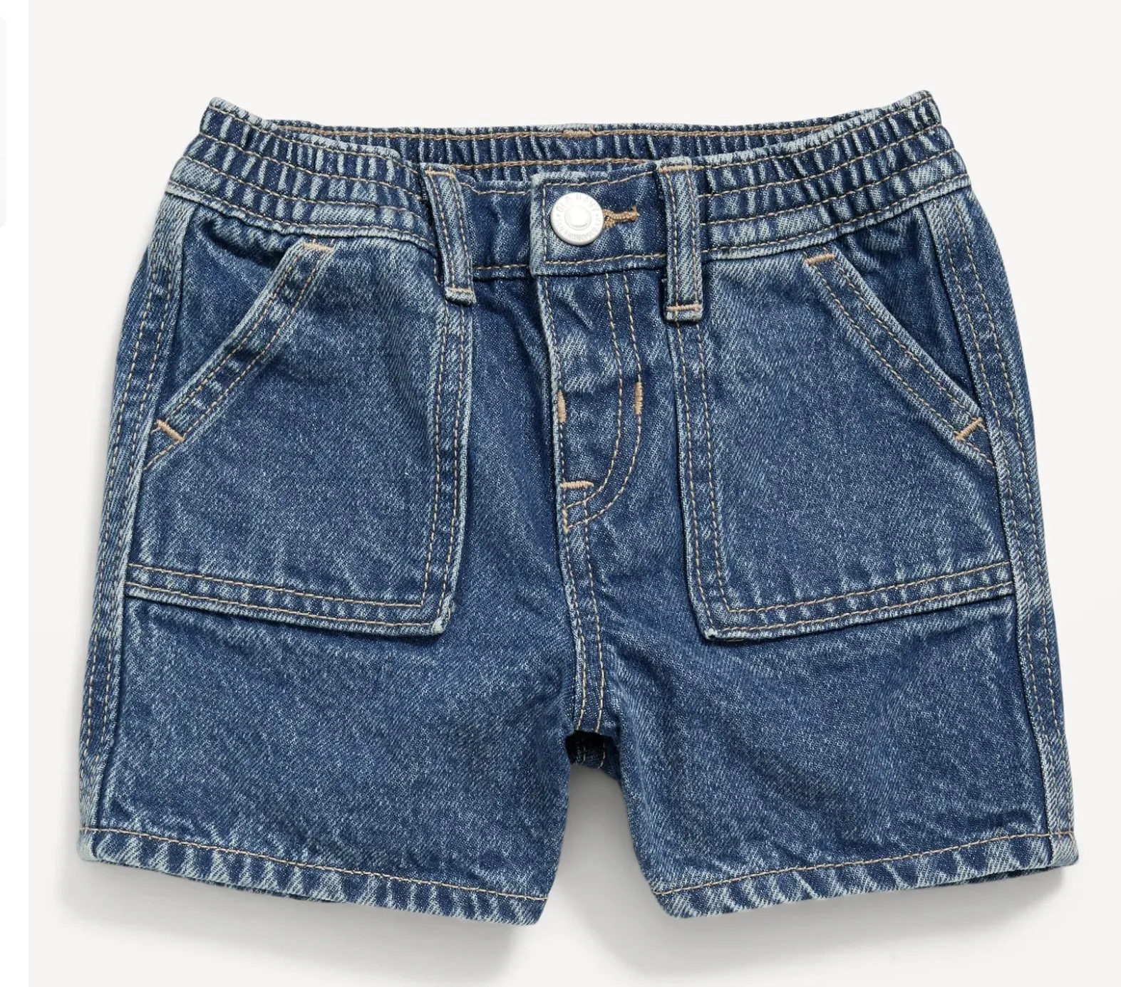 Elasticized Waist Workwear Non-Stretch Jean Shorts for Toddler Girls