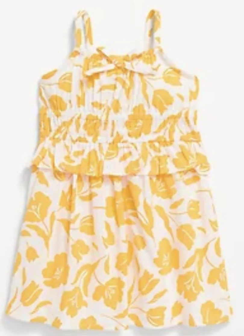 Printed Sleeveless Smocked Ruffle-Trim Dress for Baby