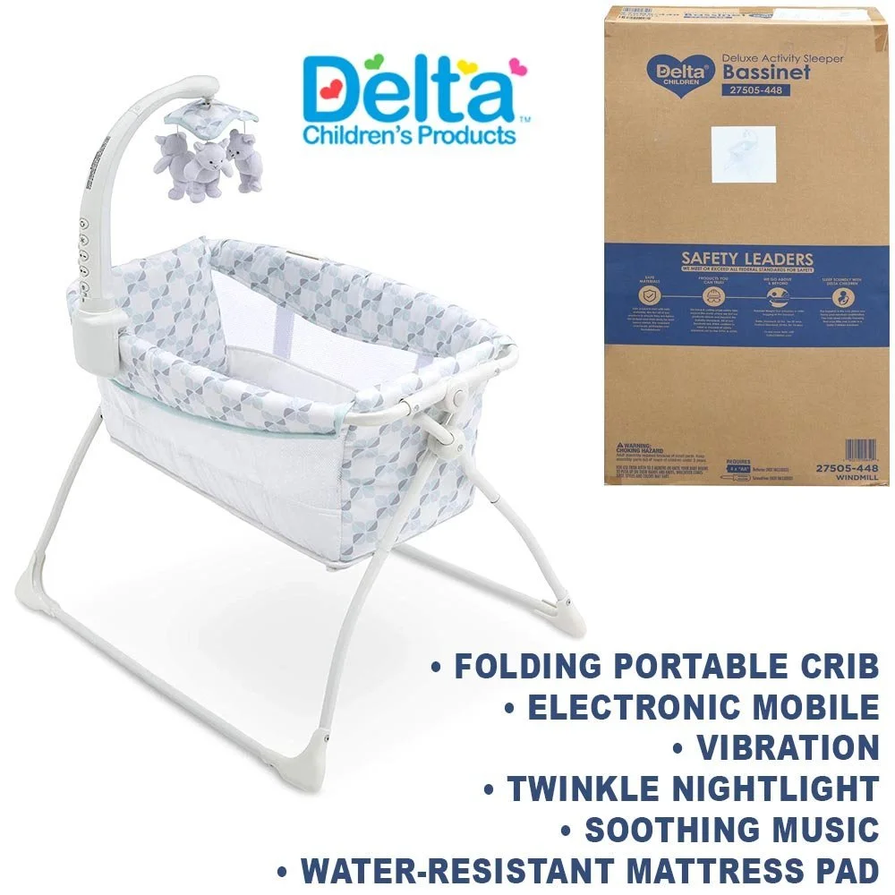 Delta Deluxe Activity Sleeper - Folding Portable Crib for Newborns