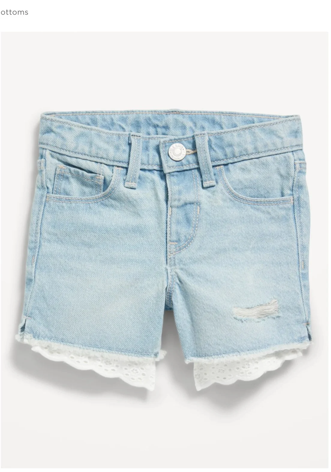 Ripped Lace-Cutoff Jean Shorts for Toddler Girls
