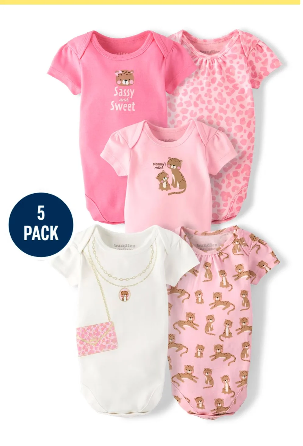 Baby Girls Leopard Bodysuit 5-Pack - Multi Clr