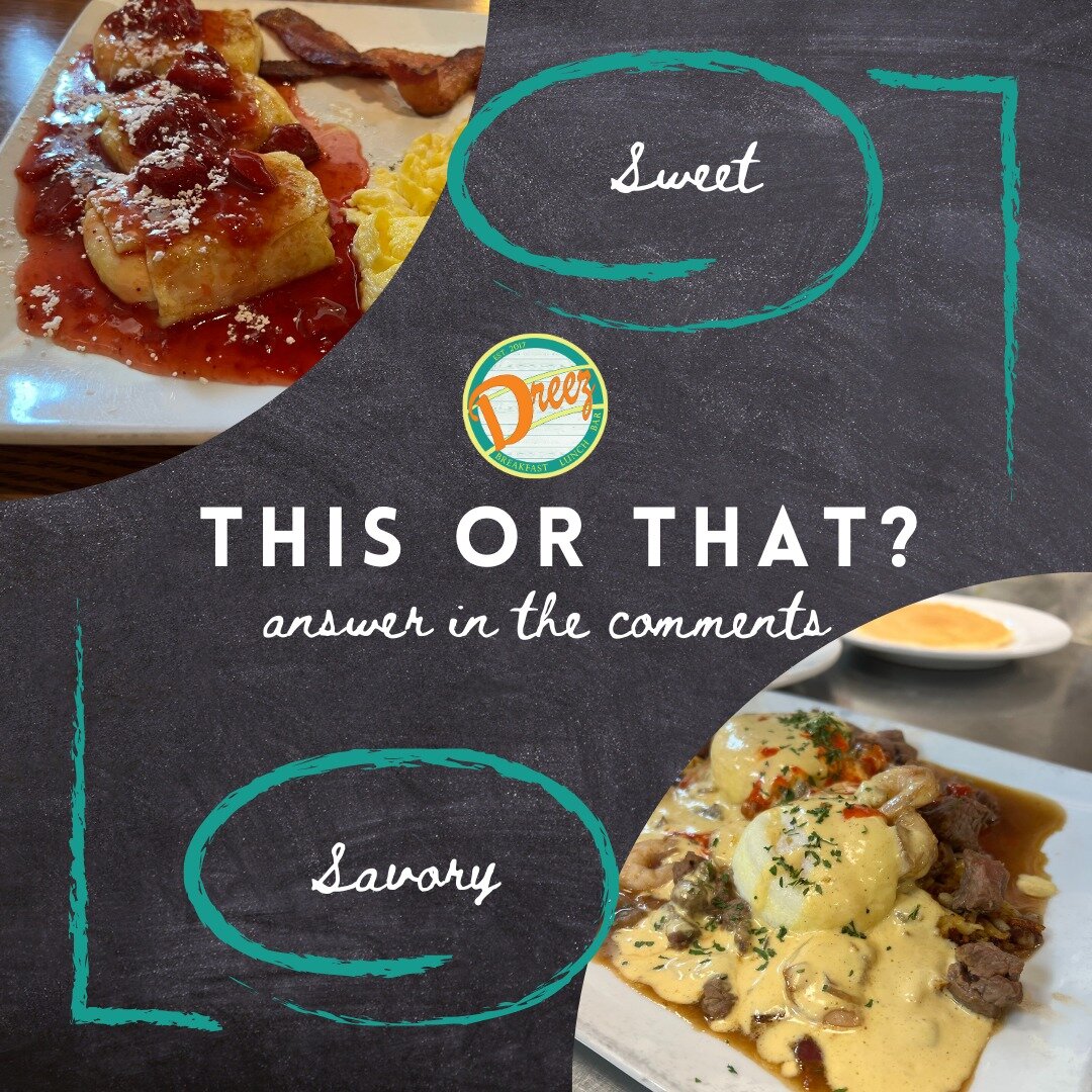 🍳 Sweet or Savory - What's your breakfast style? 🥞🥓 
Let us know your favorite in the comments below! 

Link in bio to view our menu!

#BreakfastPoll #SweetOrSavory #DreezFavorites #elkonv
