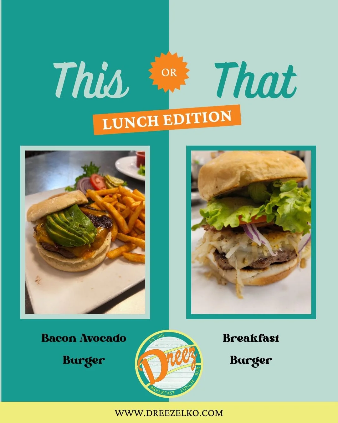 Two burgers. One delicious decision. 🍔 Are you team Bacon Avocado or team Breakfast Burger? Let us know your pick and come by Dreez for the ultimate lunch break!
📍 405 Silver St, Elko
🕗 7am – 2pm
#Elkodreez #explorenevada #familyrunbusines