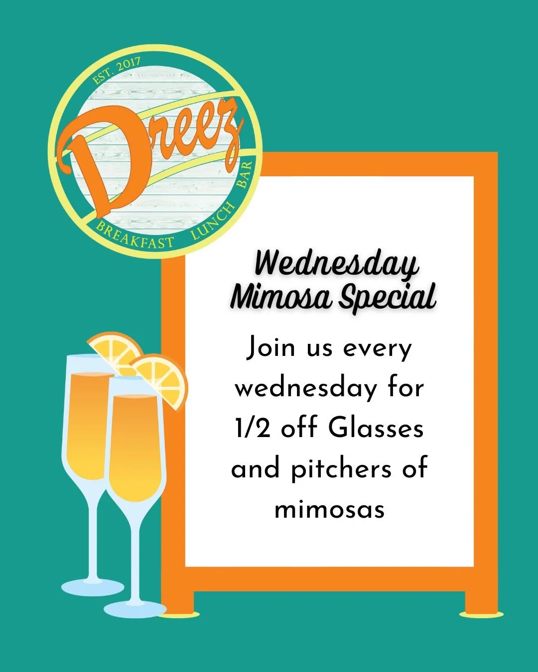 Fall leaves, cozy vibes, and bubbly drinks... sounds like Mimosa Wednesday at Dreez! 🥂🍁 Enjoy &frac12;-price mimosas all day this November and make your midweek sparkle a little brighter! ✨

📍 405 Silver St, Elko

#Elkodreez #explorenevada #family