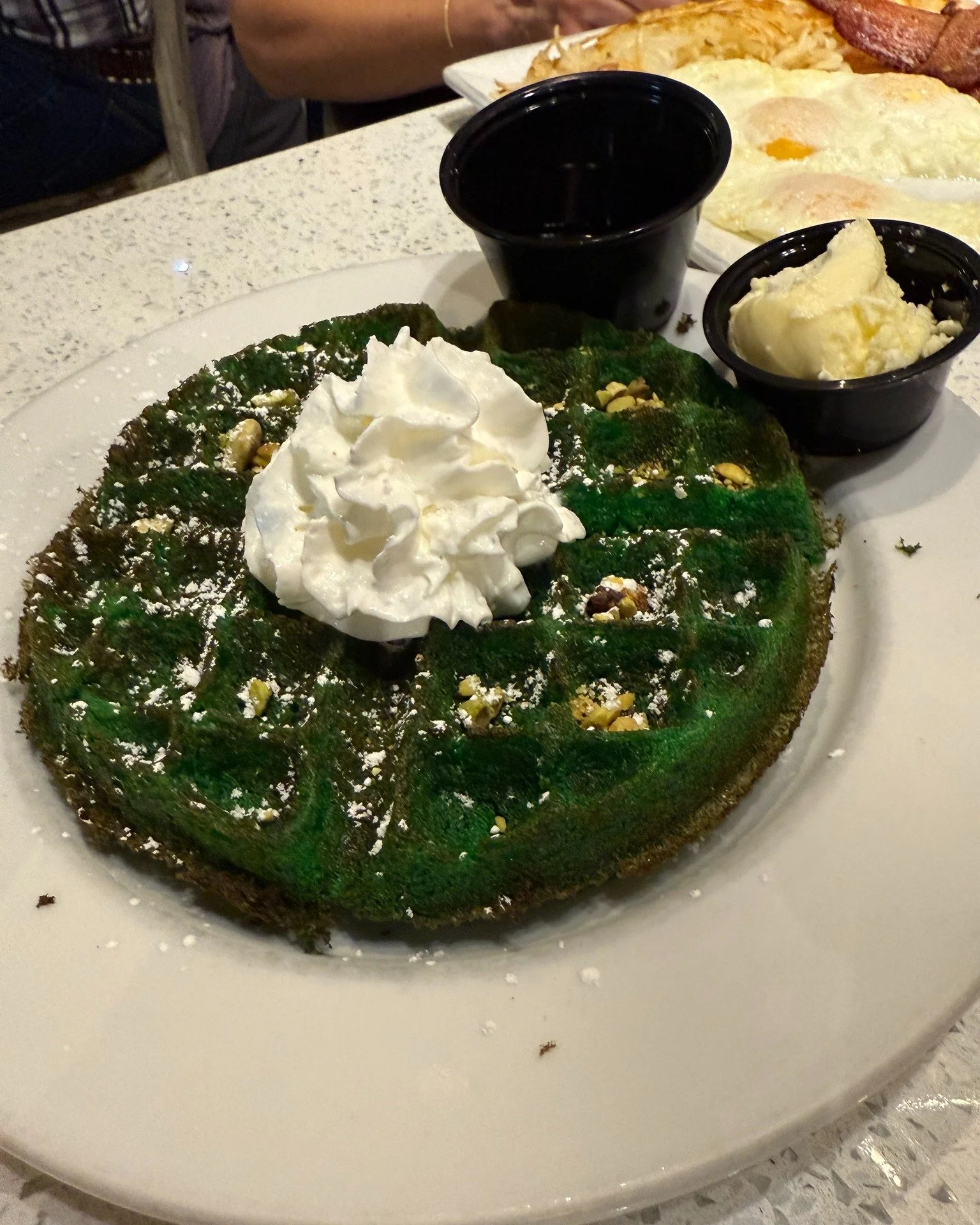 A Dreez favorite you have to try. Our Pistachio Waffle is one of those dishes customers come back for again and again. 🧇
Check out our menu https://www.dreezelko.com/breakfast 
#Elkodreez #explorenevada #familyrunbusiness #foodie #brunchspot
