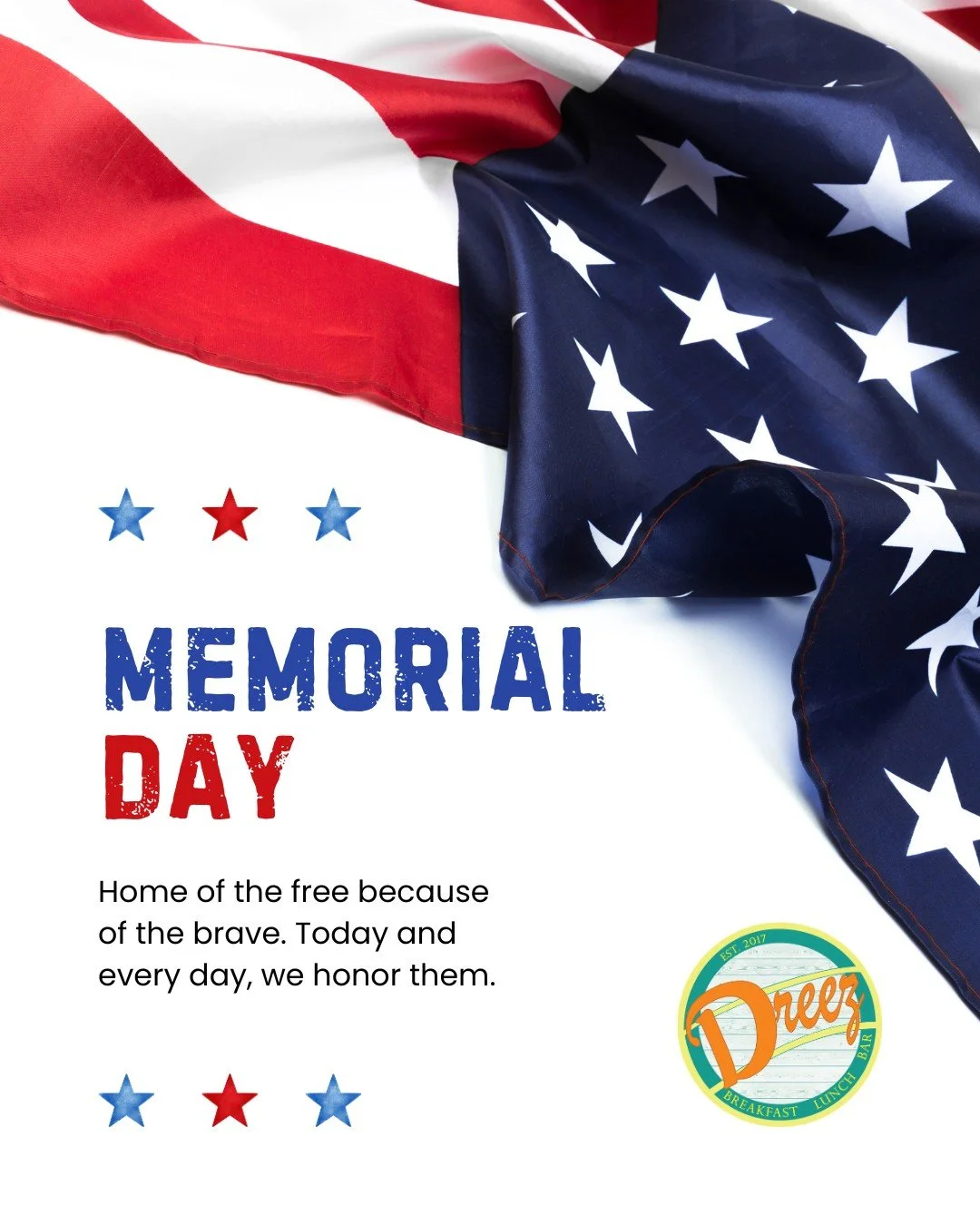 Honoring those who made it all possible. We&rsquo;re open on Memorial Day, so come spend part of your long weekend at Dreez with good food and time well spent together.

📍 405 Silver St, Elko, NV 
⏰ Mon&ndash;Sun: 7 AM &ndash; 2 PM 
#Elkodreez #expl