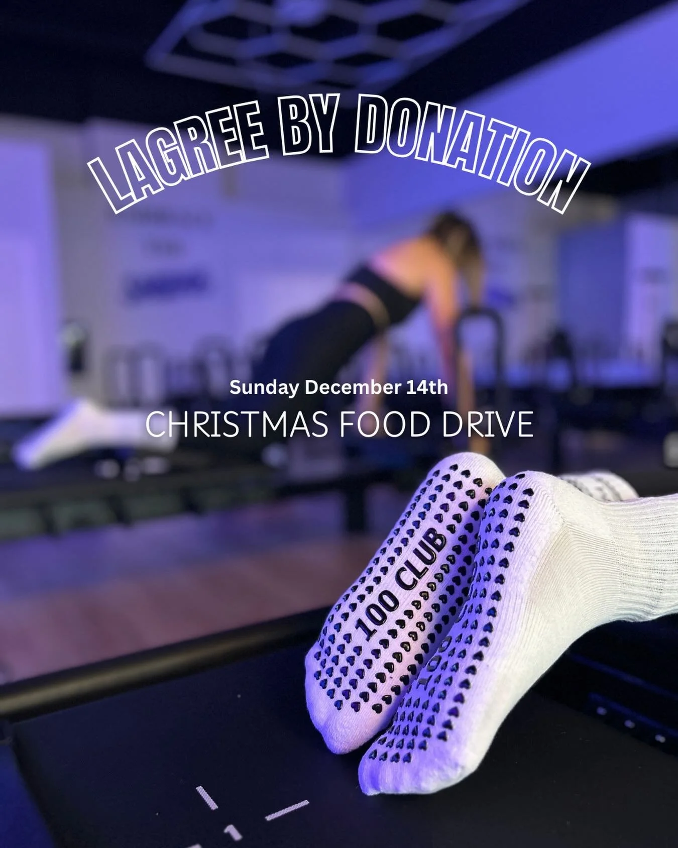 Lagree by donation this Sunday, December 14th at 4:30 &amp; 5:30 PM. 
Bring non perishable food items,
give back, move with the community, and embrace the shakes! We hope to see you there!!

#pcl #pacificcorelagree #donations #foodbank #giveback #com