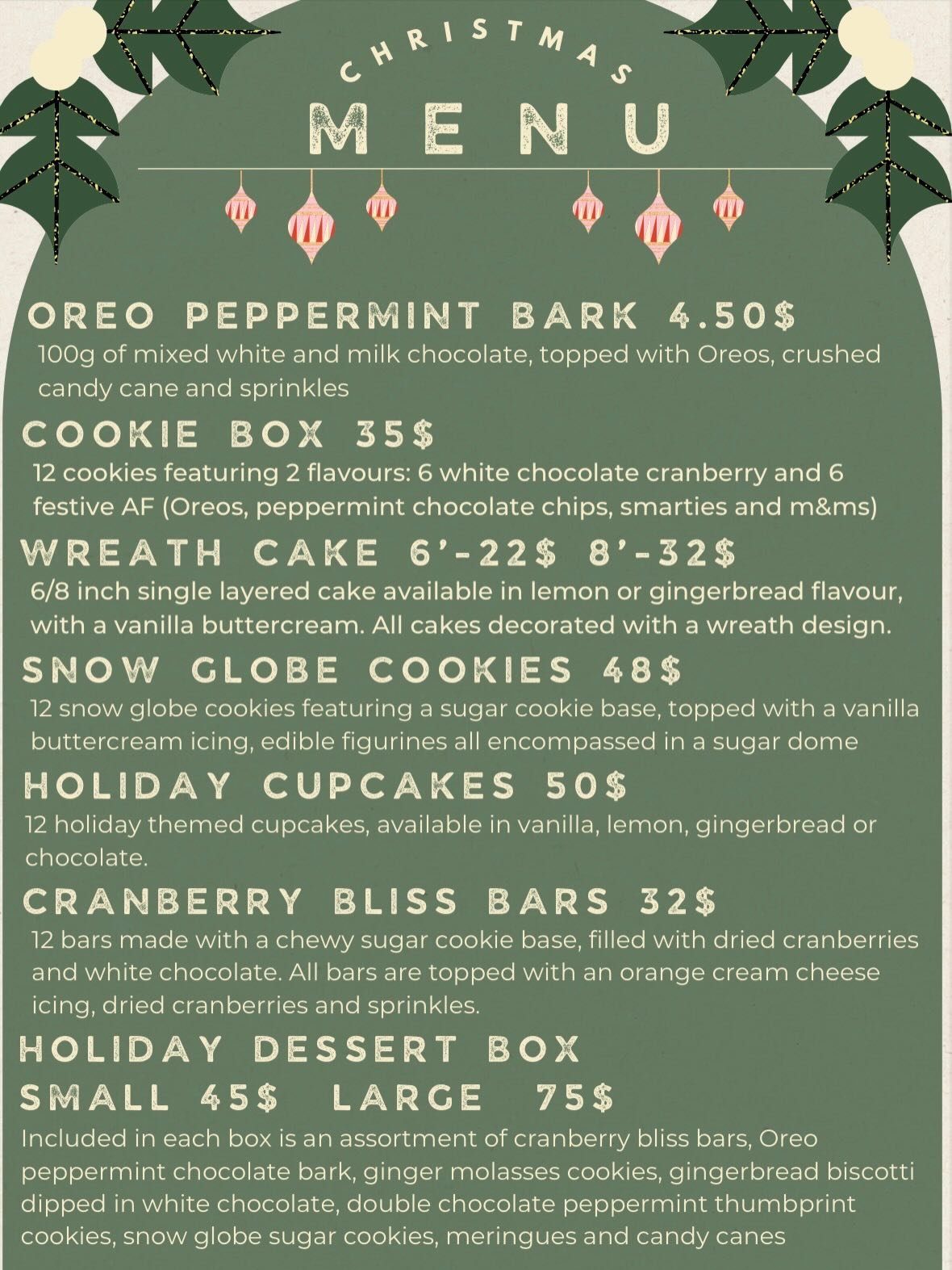 Full holiday menu, swipe for each item ➡️ 

All items priced without tax****

Dm to order or go directly through the website, link in bio ✌🏻 

Back on emails Friday 😊