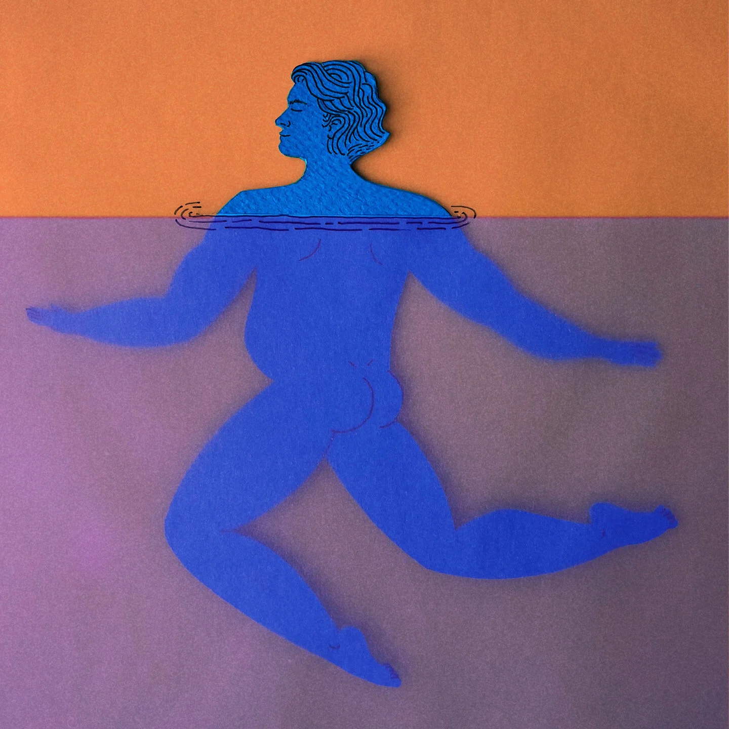 Art detail: coloured paper, tracing paper and ink collage. 
&ldquo;swimming person 02 - 2022 by Niama Wessely&rdquo;

Art by @niamawessely 

#loveyoubathhouse #airbnb #hotel #art #illustration #colour #designinspiration #interiordesign #interiorstyle