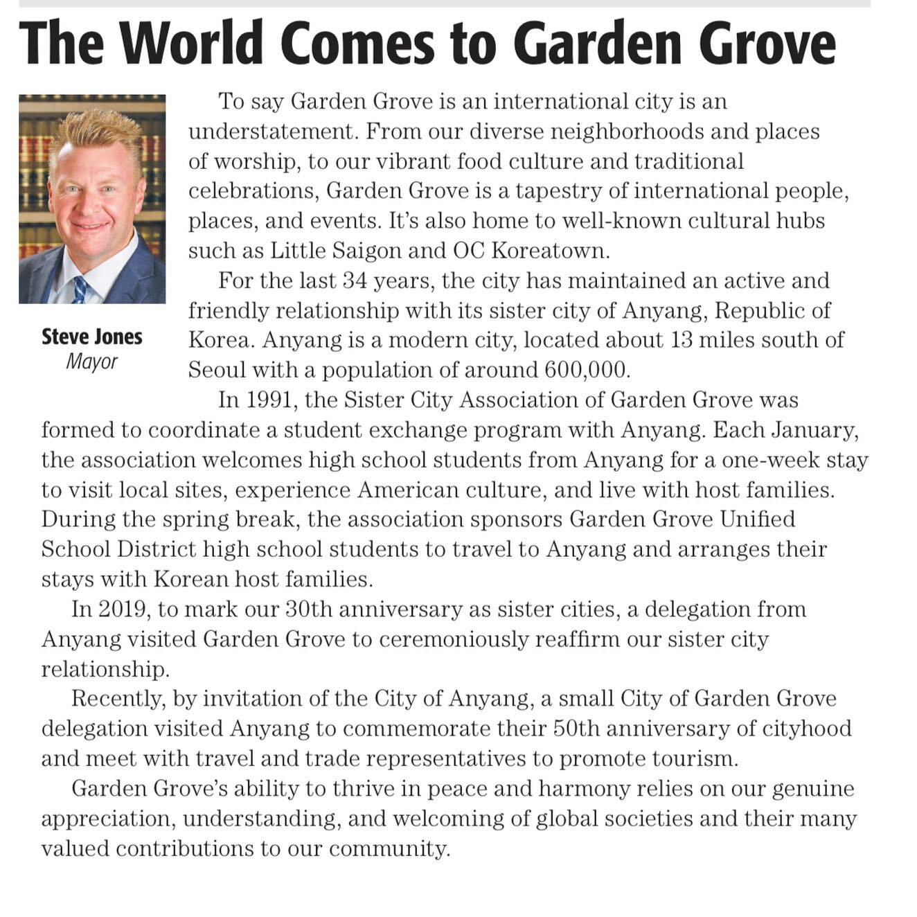 Shoutout✨from our mayor Steven Jones in the Meet the OC Mayors publication of GGUSD's School News Roll Call magazine.🗞️

Don&rsquo;t forget, applications for our 2024 cohort✈️🇰🇷are now open on our website! All junior and senior students can apply 