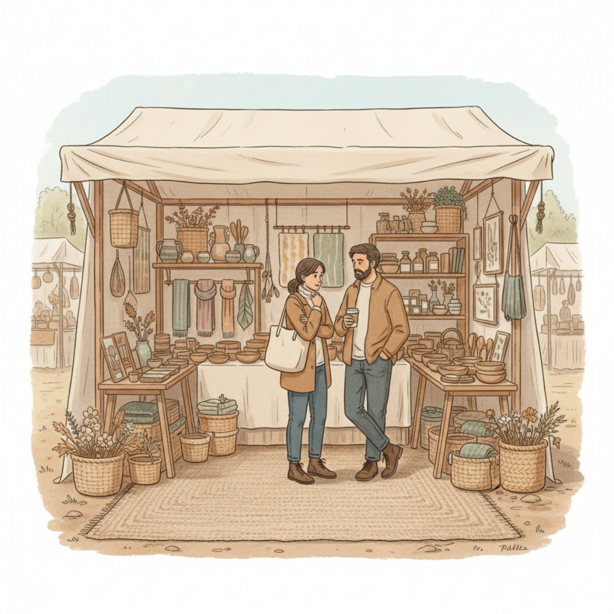 Craft booth with an open layout where customers can step in and browse comfortably.