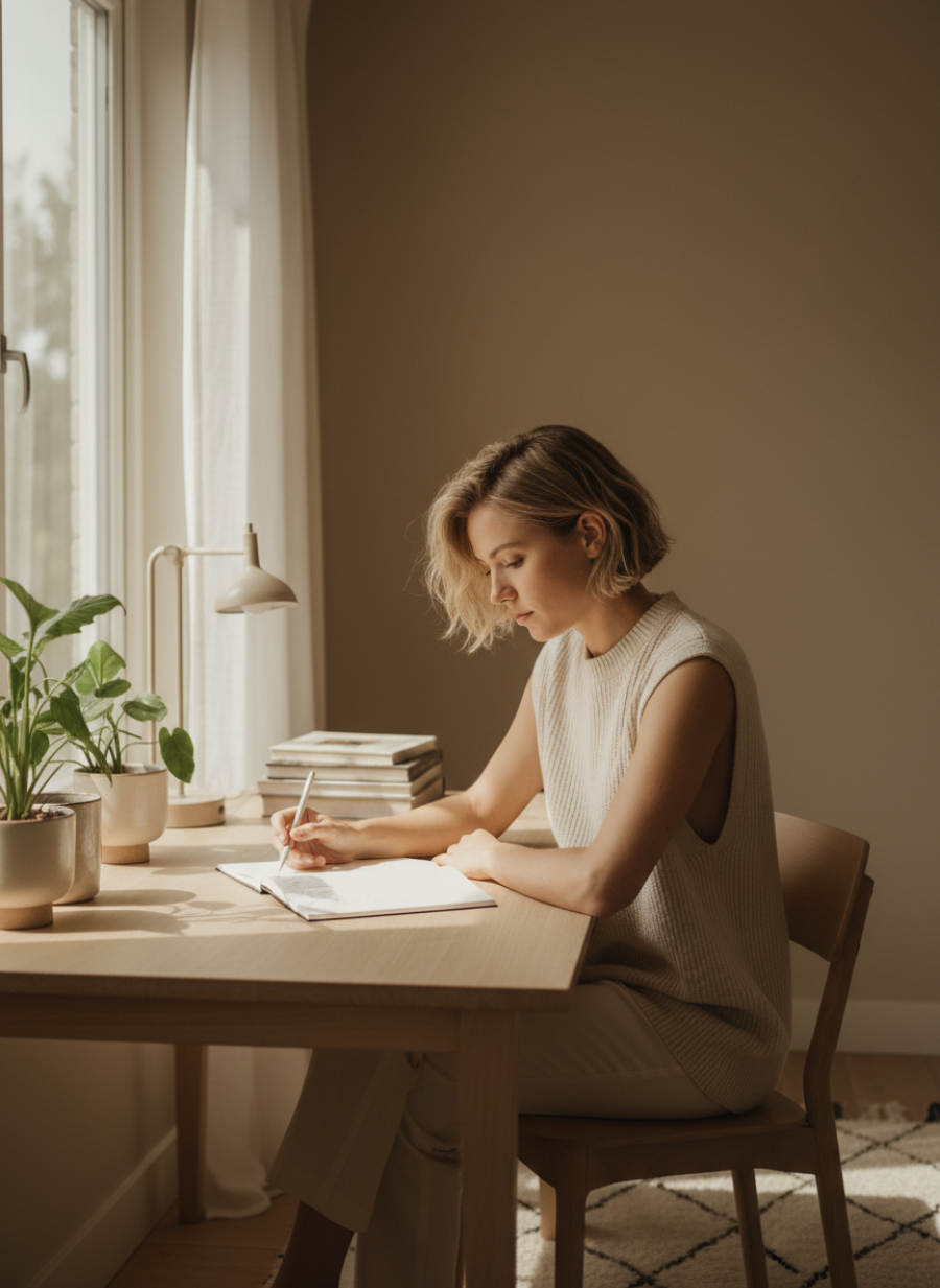 maker in minimal workspace building sustainable visibility without burnout or constant posting