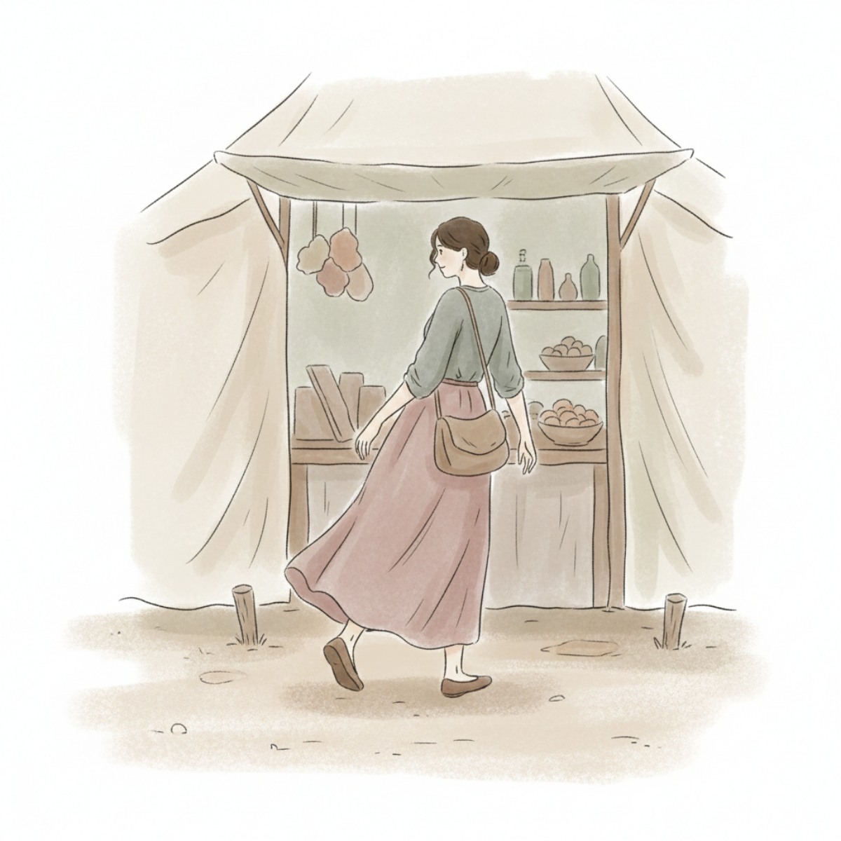 Shopper walking past a craft booth without stopping or engaging with items