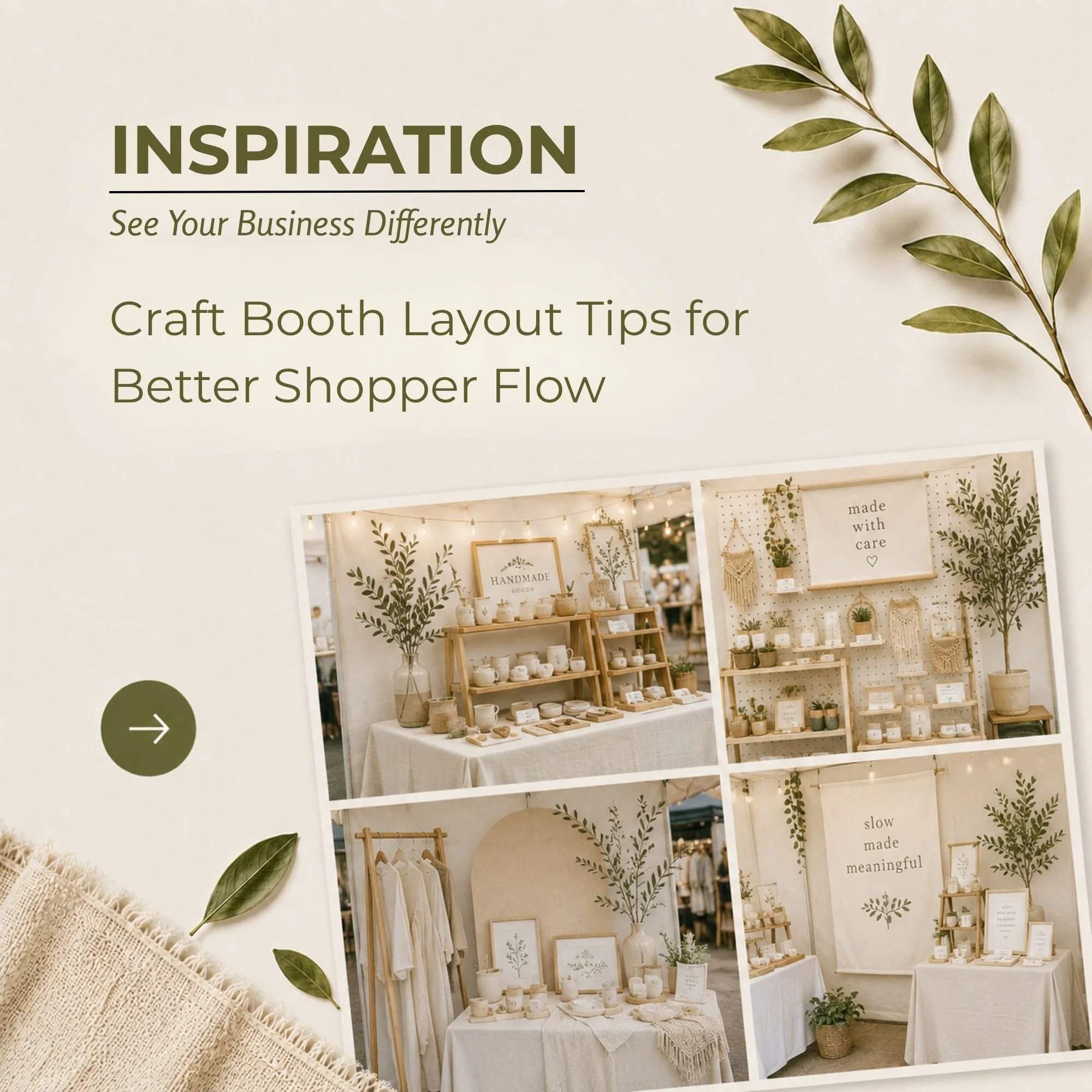 Craft booth layouts designed to guide shoppers naturally through the display.