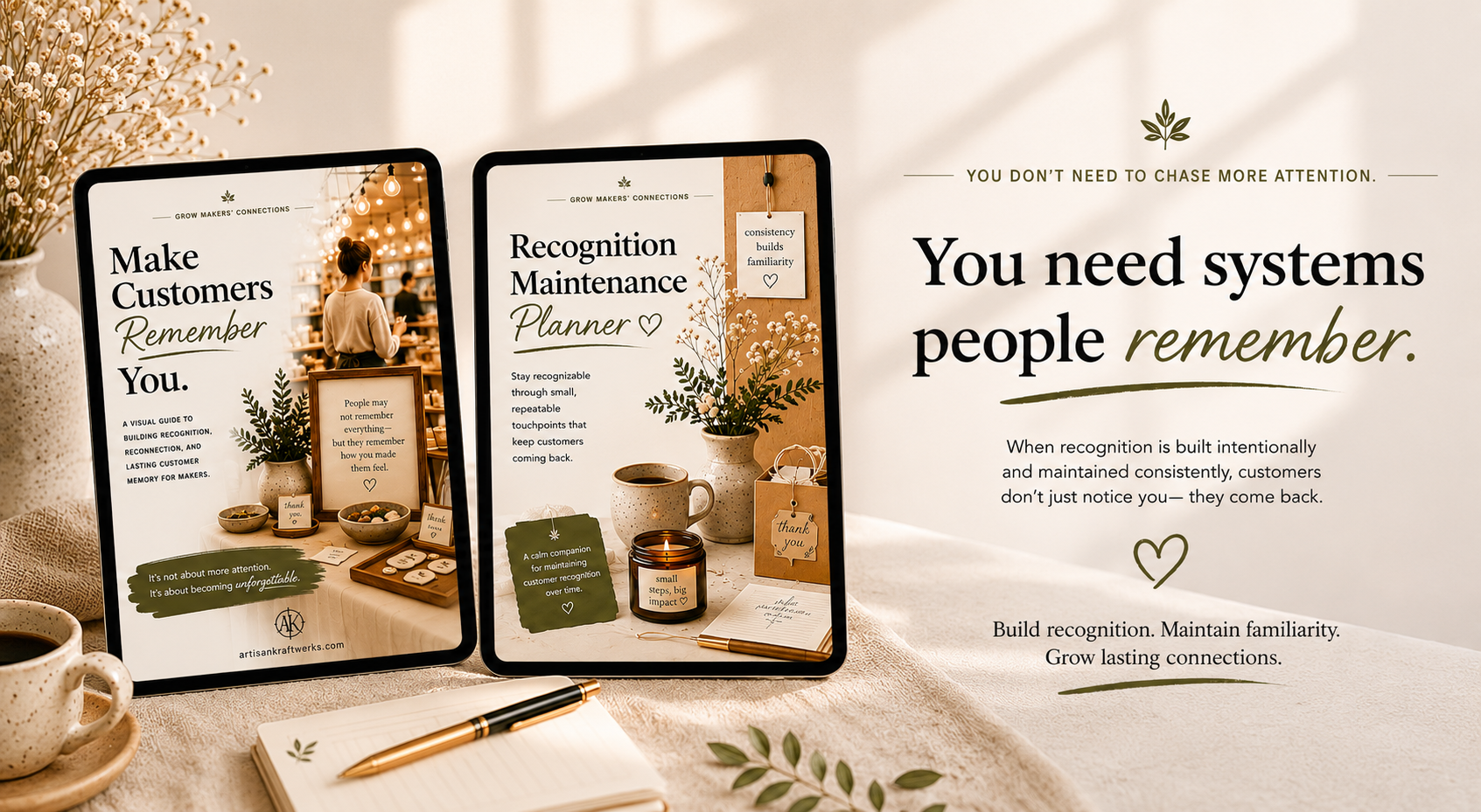 Two digital recognition planners displayed on tablets beside recognition-focused marketing text.