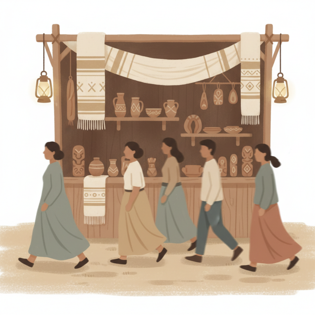 Shoppers walking past a craft booth display without stopping or interacting with products