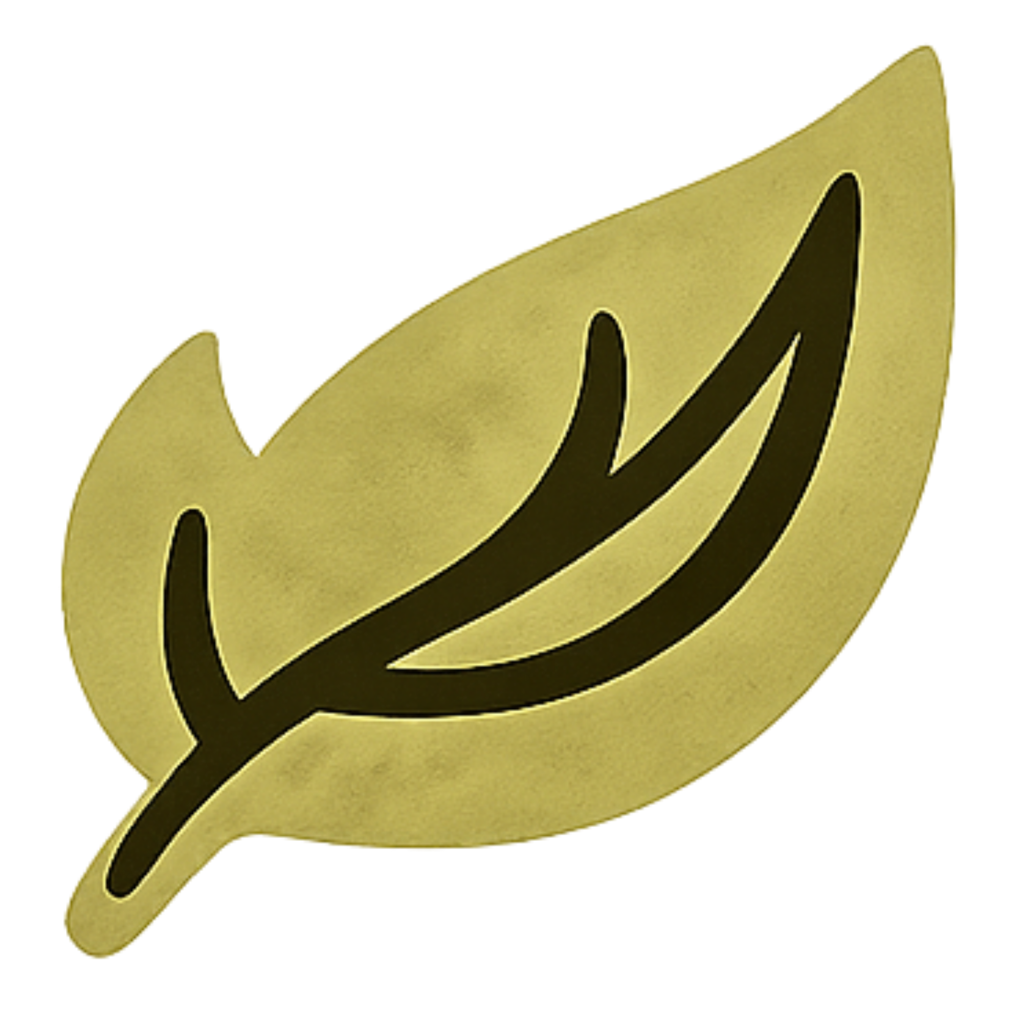 A close-up of a gold-colored Batman logo with a stylized black bat silhouette inside a yellow oval.