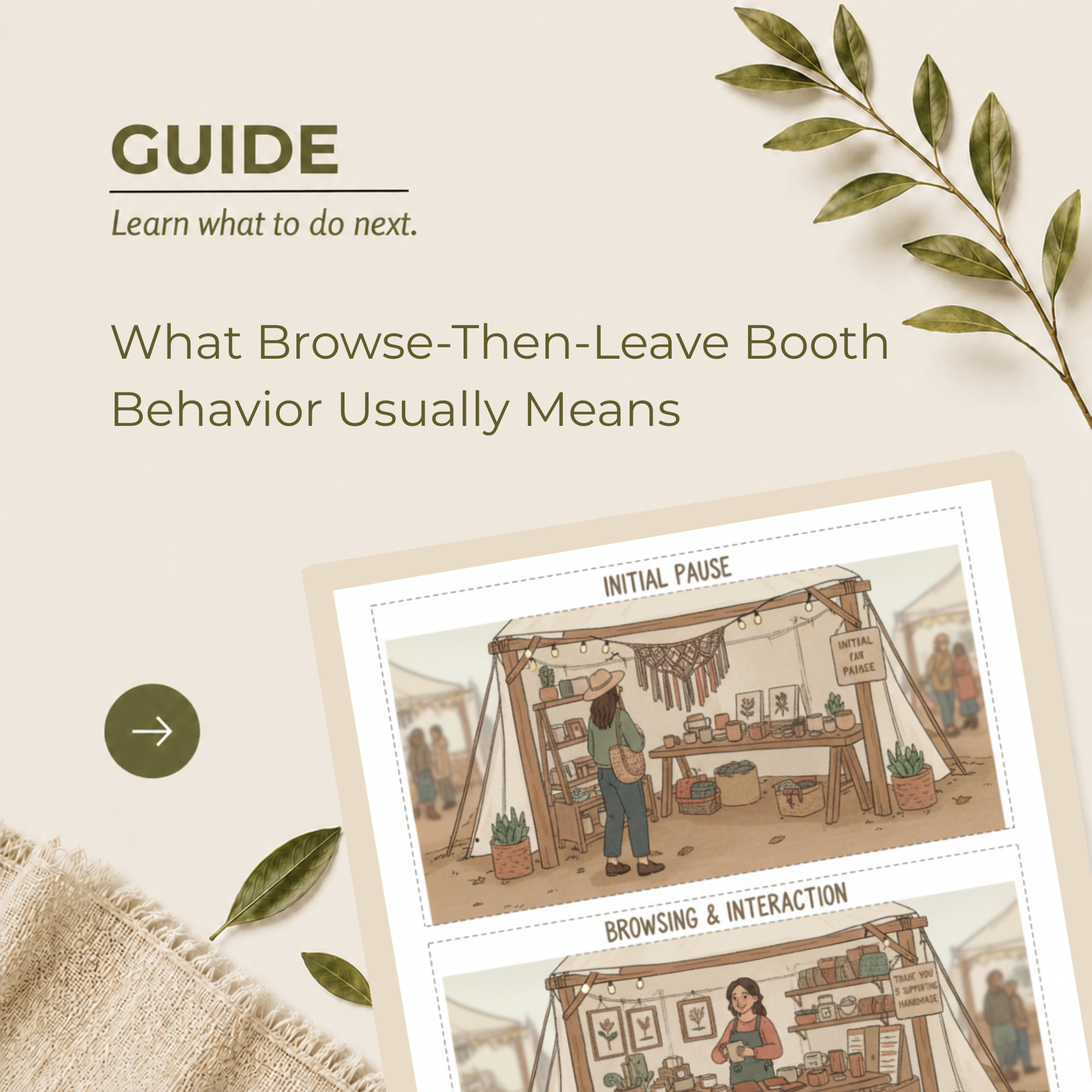 Illustration showing shoppers browsing a craft booth without making a purchase.