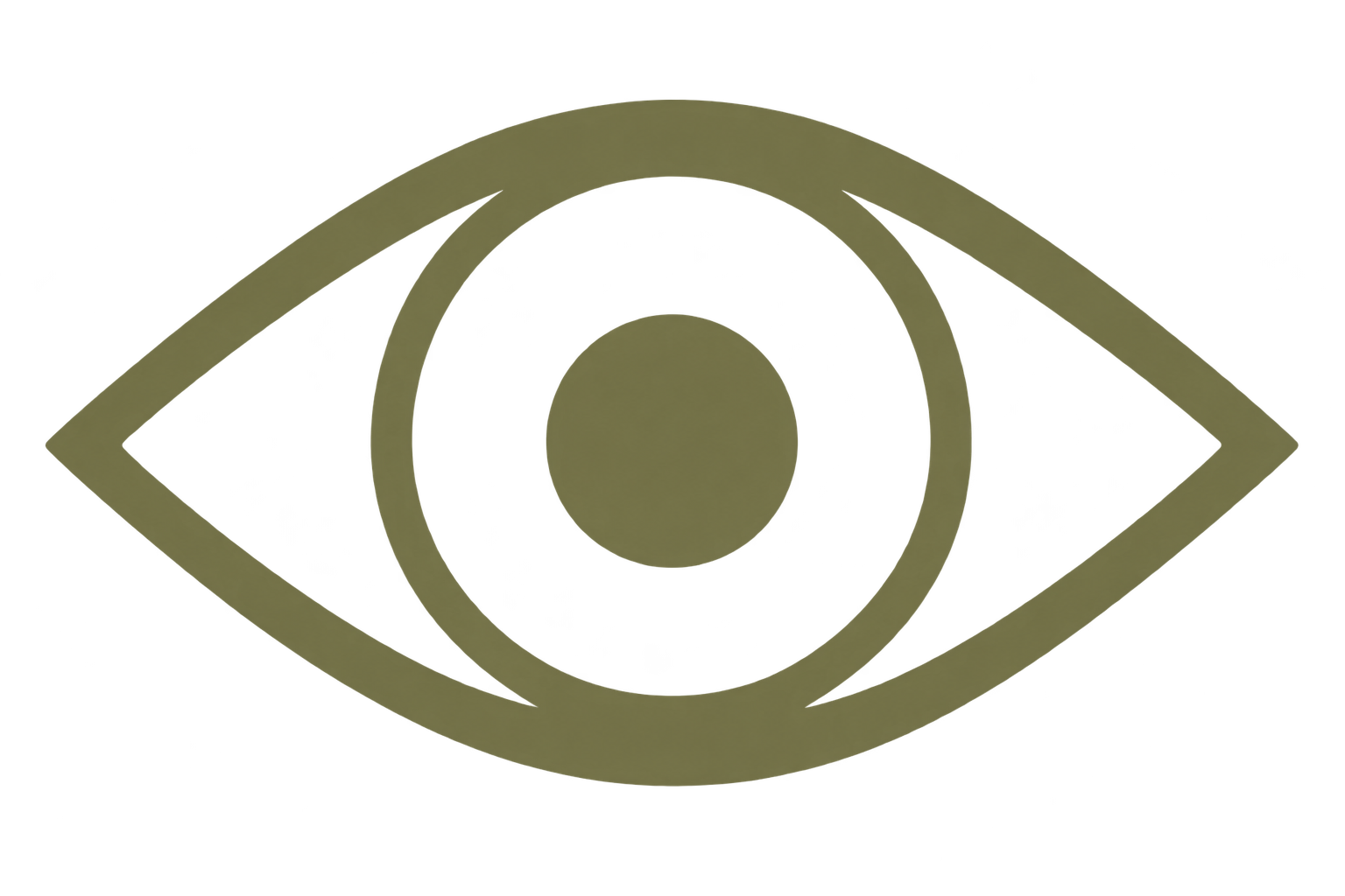 A stylized logo with an eye shape surrounding a circle in the center, all in shades of olive green.