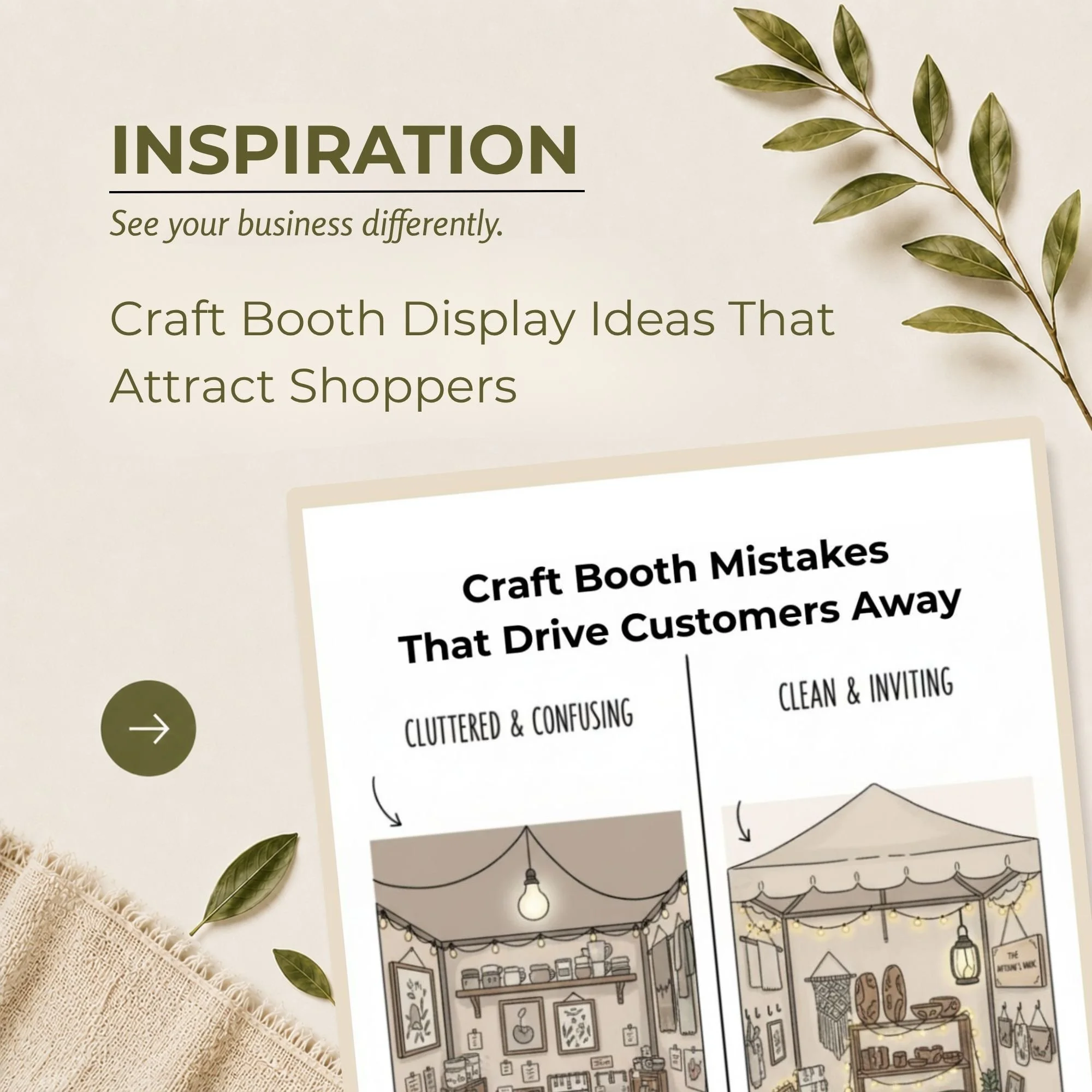 Examples of inviting craft booth displays with clear focal points and visual appeal.