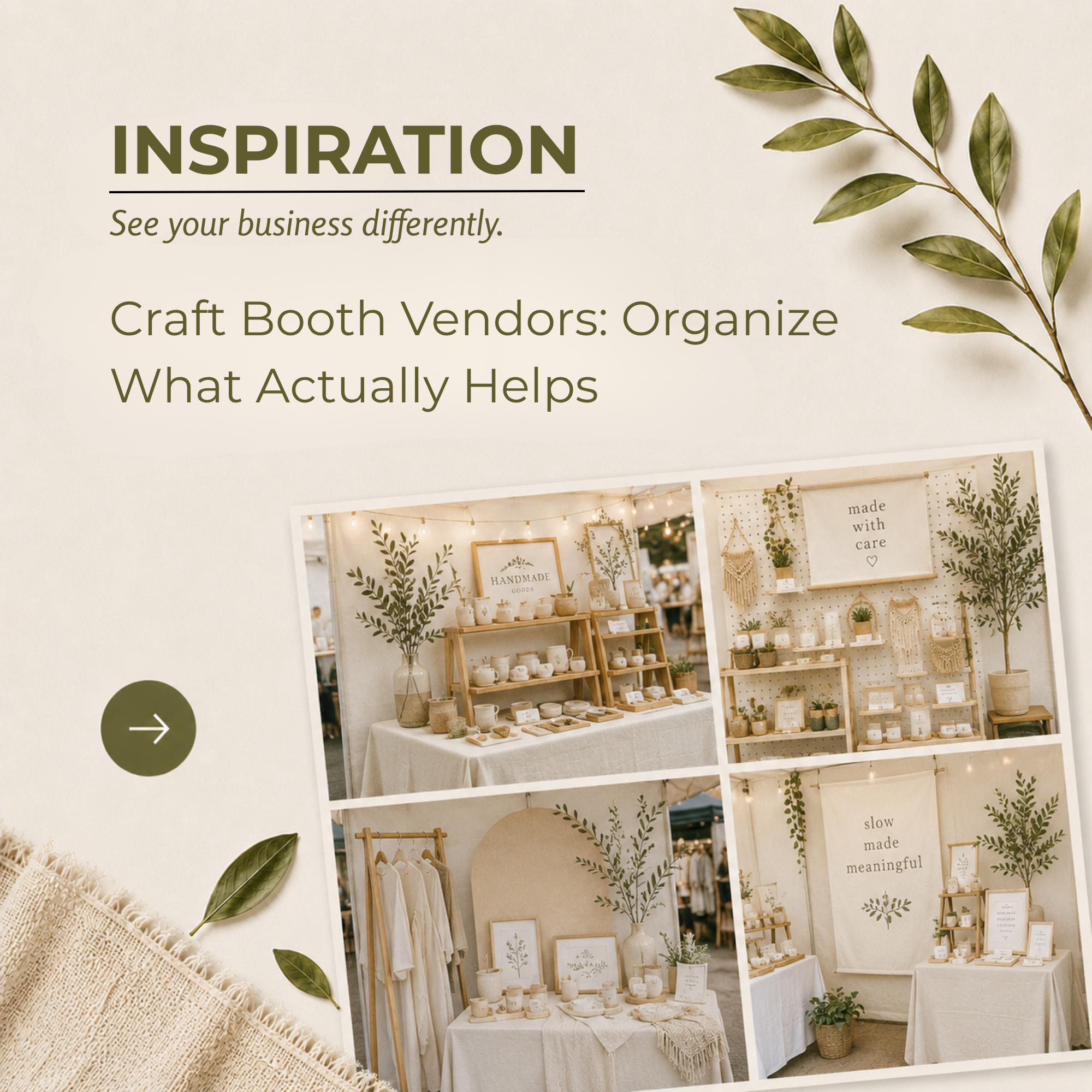 Craft booth organization and display ideas for craft show vendors.