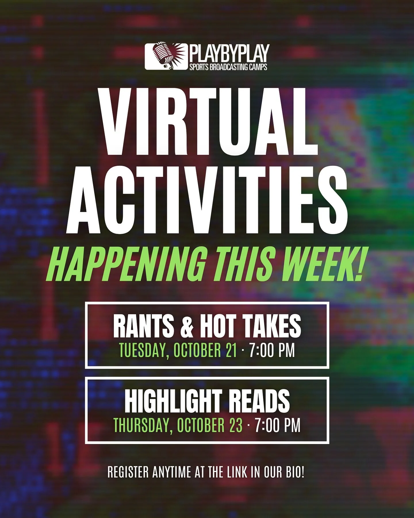 Hot takes, top plays, and highlight reels &mdash; that&rsquo;s this week&rsquo;s #virtual lineup 🔥
Tuesday: Rants &amp; Hot Takes
Thursday: Highlights &amp; Top 10 Reads

Register anytime at the link in our bio to join the fun!