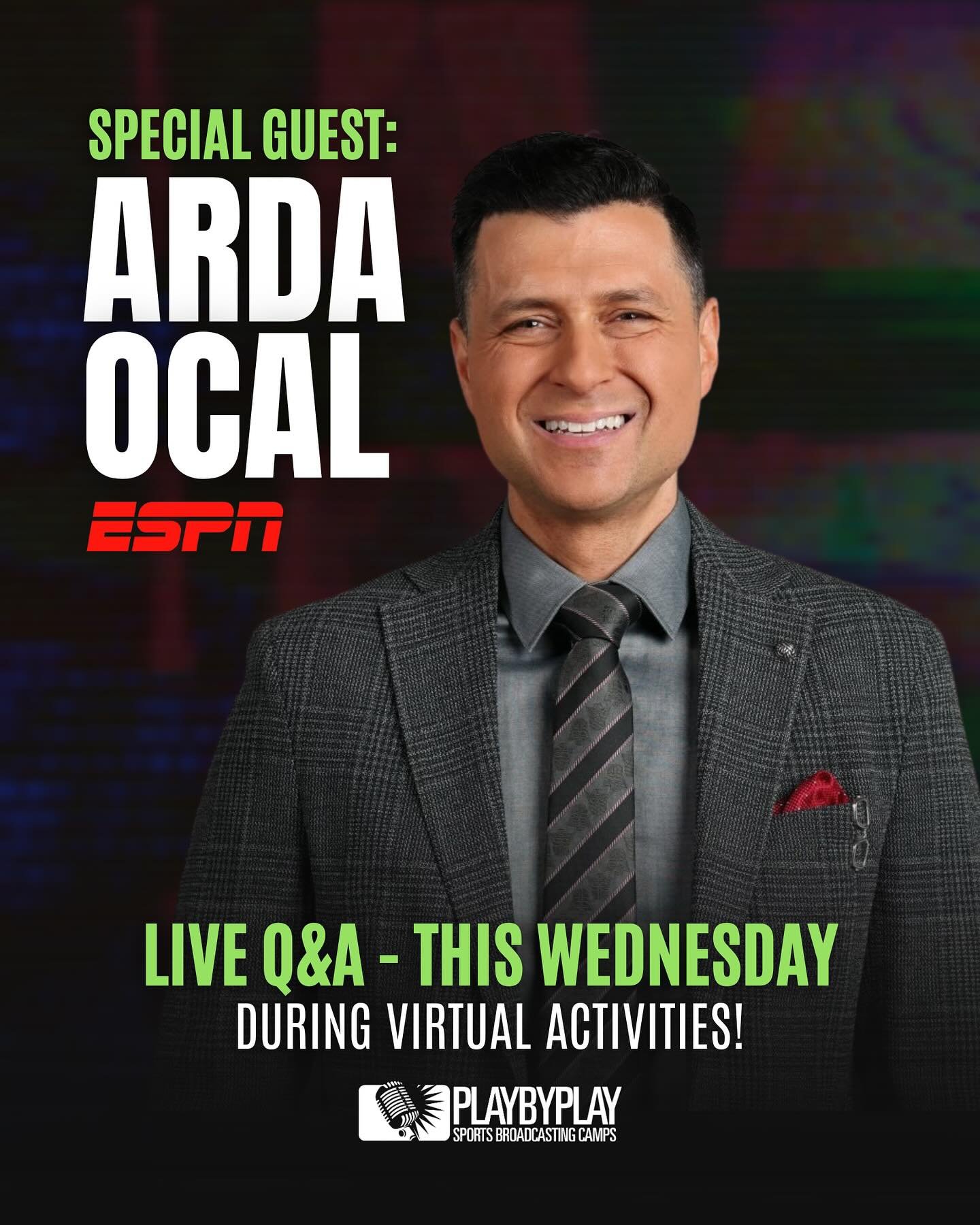 Big guest joining this week&rsquo;s Virtual Activities! 🎙️
ESPN&rsquo;s Arda Ocal goes live for a Q&amp;A this Wednesday at 7PM ET &mdash; don&rsquo;t miss it!
Registration is open &mdash; join anytime to learn from the best.

#ESPN #virtualcamp #vi